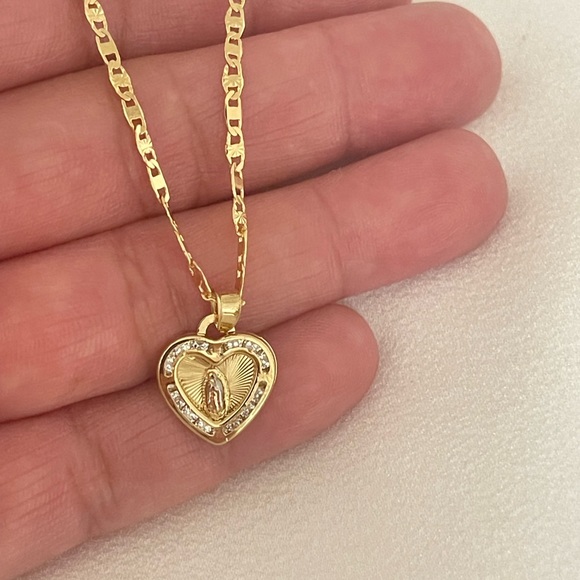 Jewelry - 14k Gold Filled Our Lady Of Guadalupe Heart  Necklace Virgencita de Guadalupe
